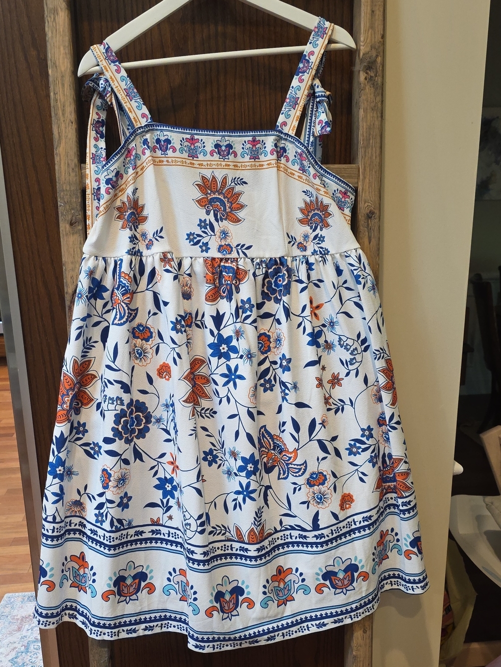 SHEIN White Tank Dress with Blue & Orange Floral Print